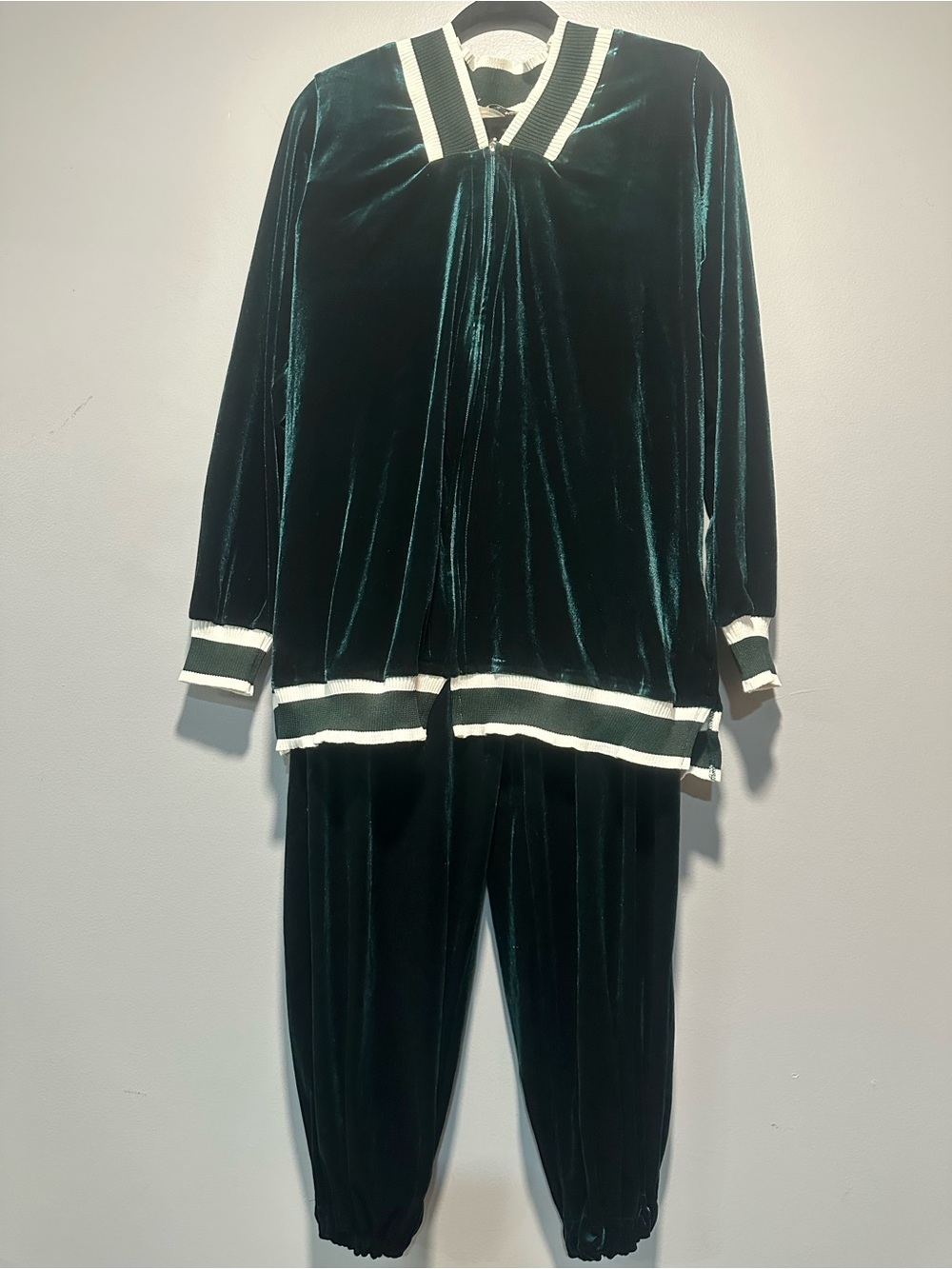 Daffi Vintage Velvet Tracksuit Set Emerald Green‎ Stripped Trim Medium